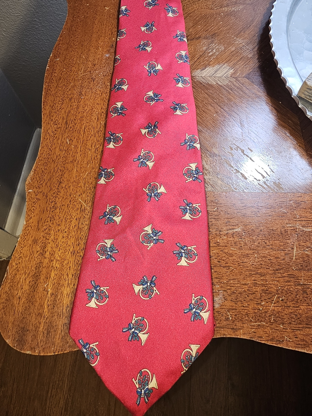 Wembley Red Silk Tie with Horn & Bugle Motif